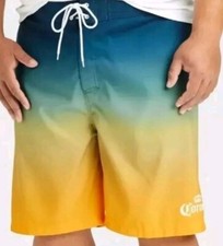 Corona Blue Ombre Swim Board Shorts Men Large Mesh Lining Pocket Beach Pool New