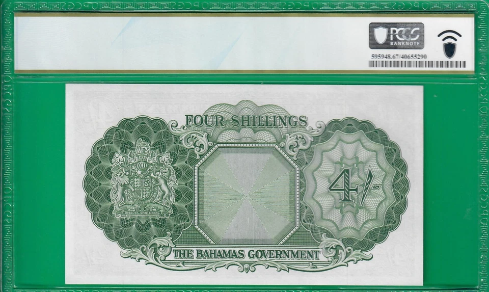 Bahamas 4 shillings ND(1953), P13d, highest grade sold@ebay Superb Gem *67* PPQ! - Image 2 of 2