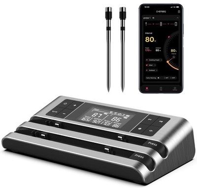 Wireless Smart Meat Thermometer with Dual-Sensor Probe, 500FT Remote Monitori...
