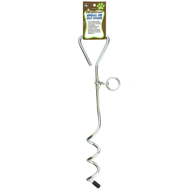 16" CHROME HEAVY DUTY DOG TIEOUT STAKE Pets Metal Spiral Spike Soil