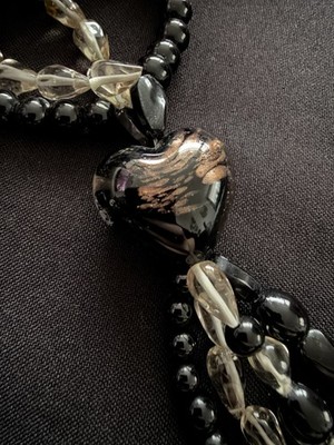 Handgefertigte schwarze Rauchquarz Edelstein Cloisonné Perlen Lariat lange Halskette