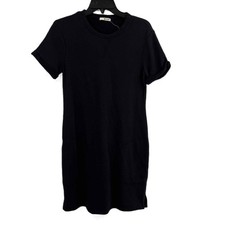 LAMade Sweatshirt Dress Black Size Small Short Sleeve Pockets Knee Length
