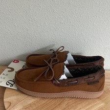Dearfoams Mens Pierce Microsuede Moc with Tie Slippers, Sz M 9/10 