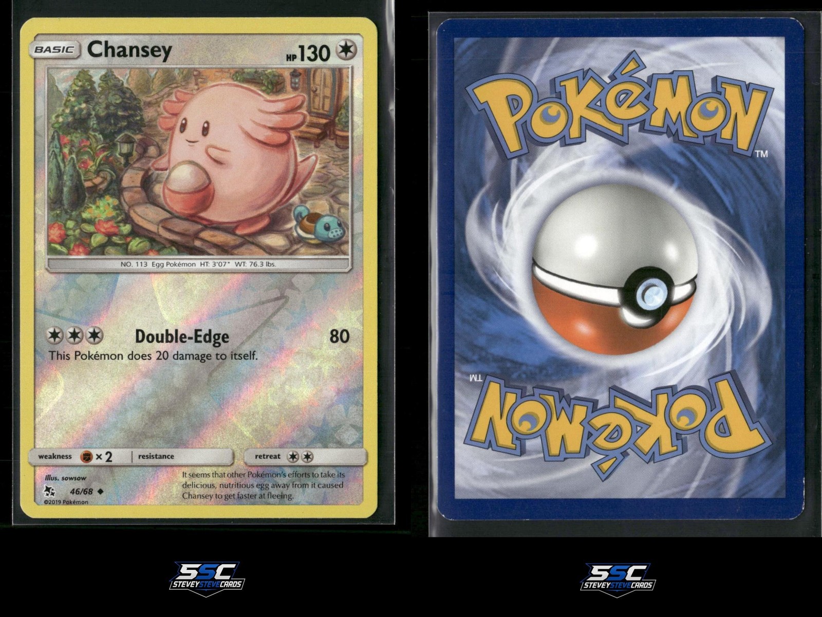 2019 Chansey 46/68 Uncommon Hidden Fates Pokemon Reverse Holo Near Mint
