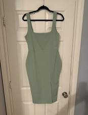 Nasty Gal Sage Solid Bodycon Midi Dress Square Neck Strappy Sleeveless Large