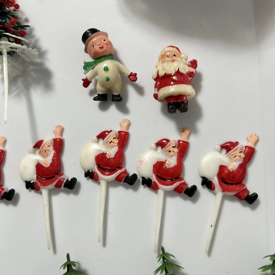 Lote de adornos para pasteles de cupcakes de Navidad vintage árboles muñeco de nieve de Santa Foto 4 de 4