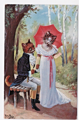 Arthur Thiele Signed Romantic Dressed Cats TSN Series 1018 Vintage 1911 Postcard