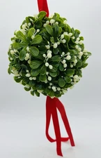 Kissing Ball Christmas Mistletoe Silk Flower Holiday Vintage Red Hanger 7"