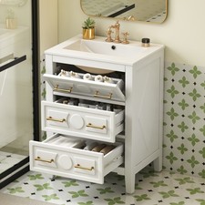 24" Bathroom Vanity w/Basin Sink, Freestanding Storage Vanity Cabinet, 3 Drawers