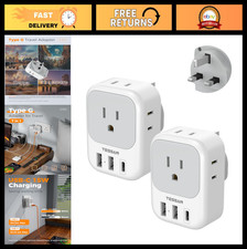 Travel UK Plug Adapter 2 Pack, Type G US to UK with 4 Outlets  3 USB Ports