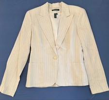Lauren Ralph Lauren Blazer Women 8 NWT Cream Linen Pinstripe Single Button