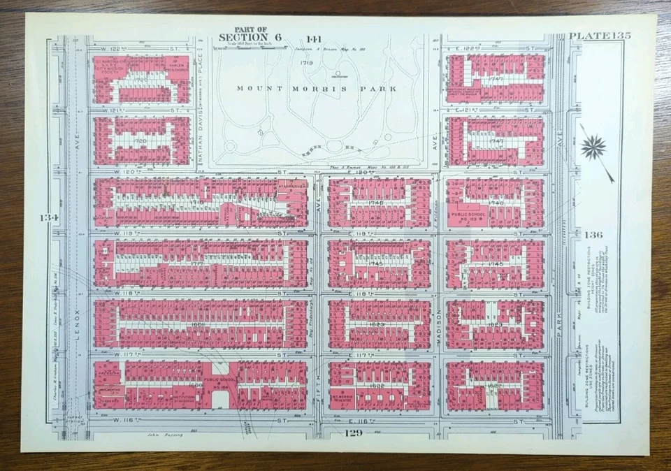 1934 New York City NY Map LENOX Av-PARK Av W116-W127 St MOUNT MORRIS Aka GARVEY - Image 4 of 4