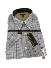 NEW Van Heusen Button Up Shirt Mens XL Blue Check Plaid Short Sleeve NWT