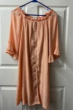 Naif Dress Womens Small Line Crepe Peach Orange Button Front Boho Peasant