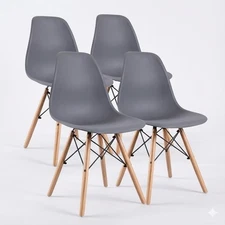 Triage Set of 4 Gray Modern Shell Dining Chairs Wood Eiffel Legs Mid Century Sty