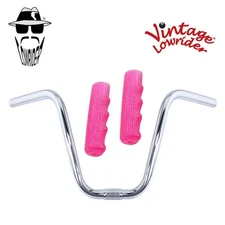 Original Lowrider 9" 25.4 D Handlebar Chrome 212 120mm Grips Sparkle/Pink