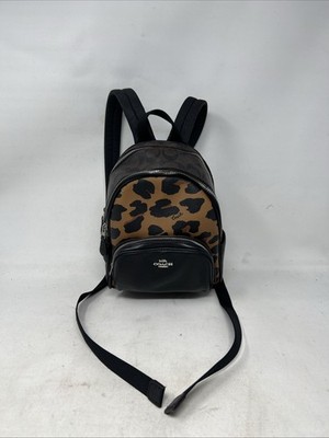 Coach Outlet Mini Court Backpack In Signature Canvas With Leopard Print - Brown Coach Outlet Mini Court Backpack In Signature Canvas With Leopard Print - Brown