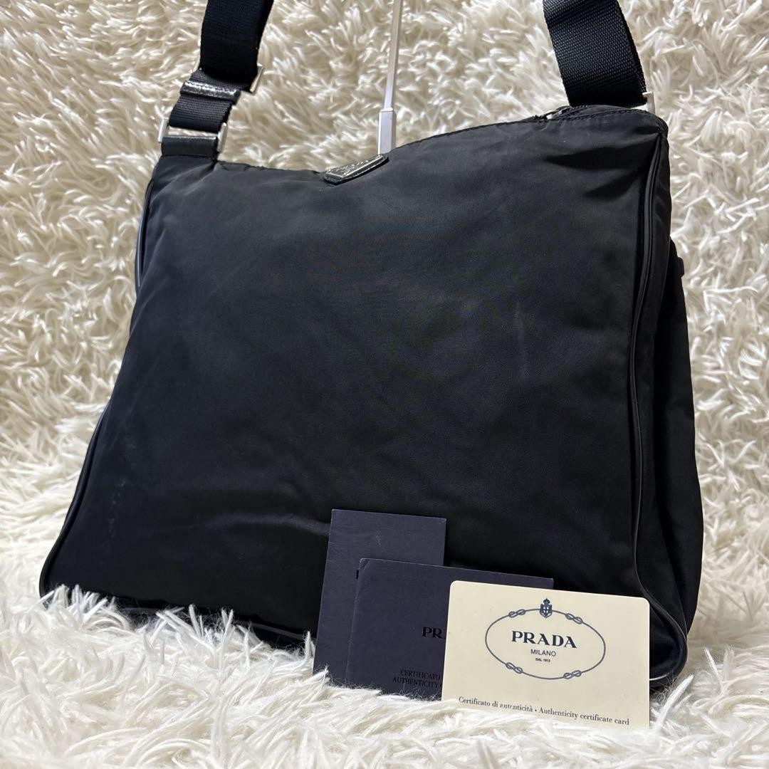 Prada Triangle Logo Shoulder Bag Black Nylon Authentic