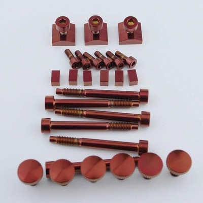 Red Titanium Guitar Nut Clamps, Insert Blocks, Fine Tuning Screws For Floyd Rose
