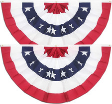 2 Pack USA Pleated Fan Flag, 1.5X3 Ft American US Flag Patriotic Bunting Stars a
