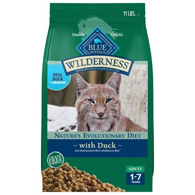 Cat Food Dry Grain Free High Protein Duck 11 lb Blue Buffalo Wilderness Natural
