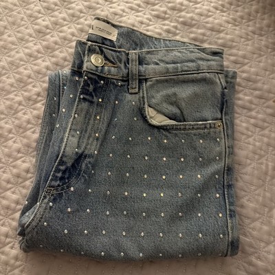 ZARA Womens Light Wash Rhinestone Wide Leg Jeans Size 4 Embellished McBling