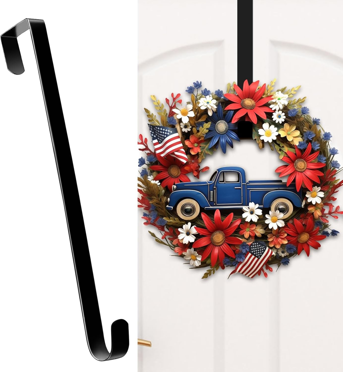 4th of July Wreath Hangers for Door – 12-Inch Patriotic Hook Holder  