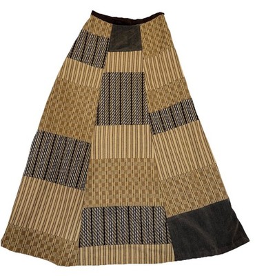 Vtg Mountain Artisans Patchwork Maxi Skirt 100% Wool Brown Size 12