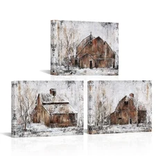 Rustic Farmhouse Wall Decor Country Wall Art Barn Pictures Framed Artwork for Li