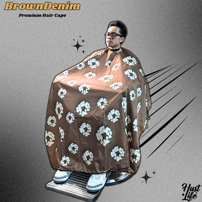 Brown Denim   Premium Barber Salon Hair Cape (Hook Neck)