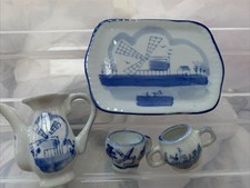 VTG Windmill Tiny Porcelain Tea Set Cobalt  Floral Miniature 5 Pcs