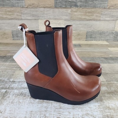 Birkenstock Ebba Womens Wedge Ankle Boots Size 6 Narrow Cognac Slip On Leather