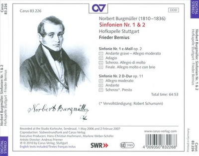 HOFKAPELLE STUTTGART/FRIEDER BERNIUS NORBERT BURGMÜLLER: SYMPHONIES NOS. 1 & 2 N
