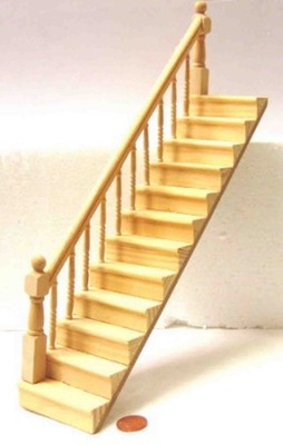 Puppenstube Holztreppe links Geländer naturbelassen Maßstab 1:12 tumdee