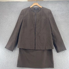 Kasper Suit Set Womens 10 Brown Open Front Round Neck Blazer Pencil Knee Skirt