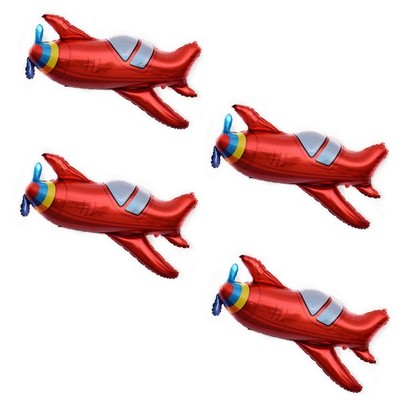 4 Pcs Large Red Airplane Helicopter Plane Foil Balloon Aviator Adventure Them...