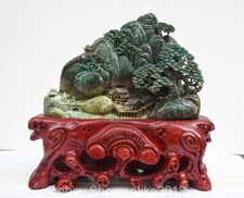 12.2" Old Chinese Natural Dushan Jade Carving Fengshui landscape People Statue