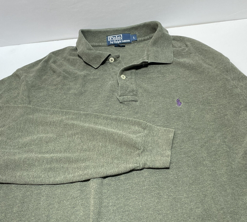 Polo Ralph Lauren camicia maglione leggero uomo grande verde manica lunga cotone pony