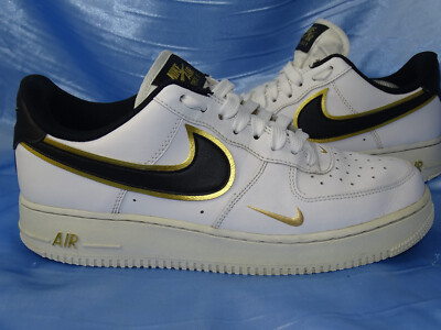 NIKE AIR FORCE 1 07 LV8 SNEAKER GR 43 WEIß SCHWARZ GOLD SCHUHE AF1 DUNK BB4