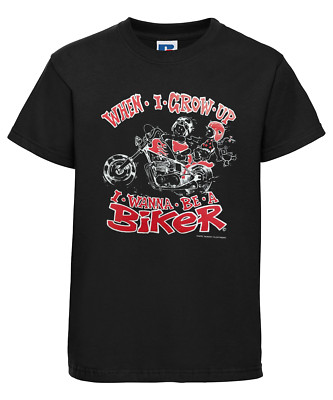 Kinder Motorrad schwarzes T-Shirt - When I Grow Up I Wanna Be A Biker - T
