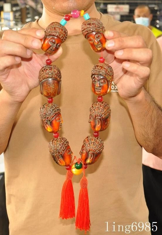 Budismo Tibetano Antiguo ámbar tallado Shakyamuni cabeza estatua amuleto periapt collar Foto 4 de 4