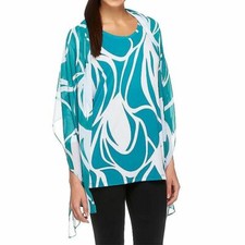 Susan Graver S Dream Teal Printed Liquid Knit 3/4 Sleeve Tunic w/ Chiffon Scarf