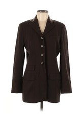 RALPH LAUREN Brown Wool Blazer Jacket Leather Collar Horse Equestrian Buttons 8