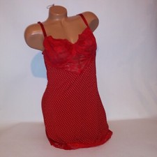 Victoria Secret Lingerie Chemise Slip Red Polka Dots Lace Trim Modal Sleepwear