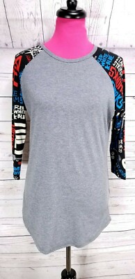 Lularoe Randy Top Size S Women Gray Patriotic Red White Blue 3/4 Sleeve Knit Top