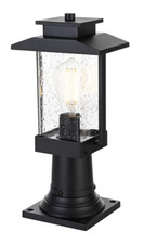 Outdoor Wall Sconce Pole Light Fixture Seedy Glass Black Porch Patio Walkway 15"