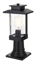Outdoor Wall Sconce Pole Light Fixture Seedy Glass Black Porch Patio Walkway 15"