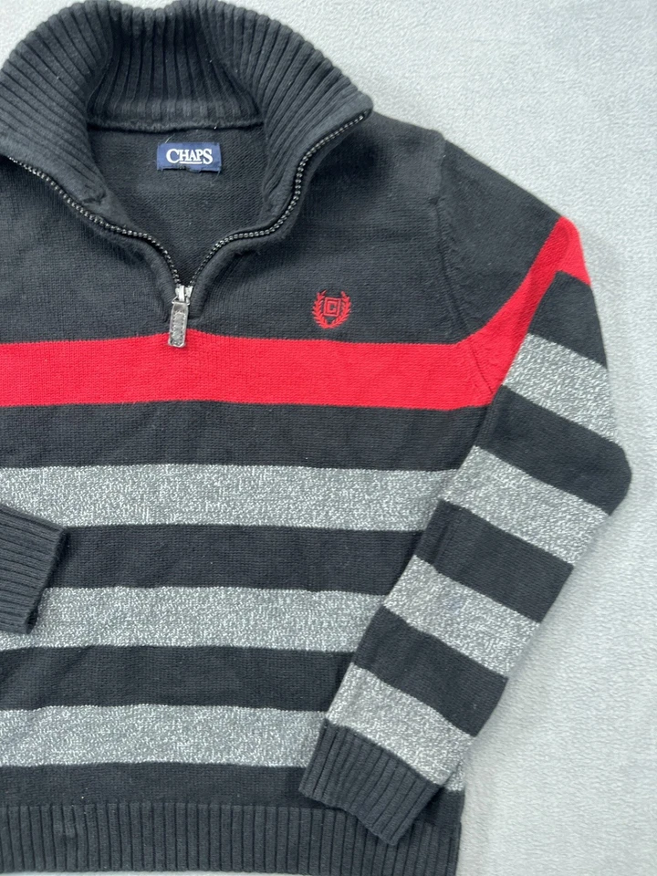 Suéter Chaps Niños L P2P 17.5 Negro Rayas Rojo Logo Tejido Pullover Para Hombres Foto 4 de 4