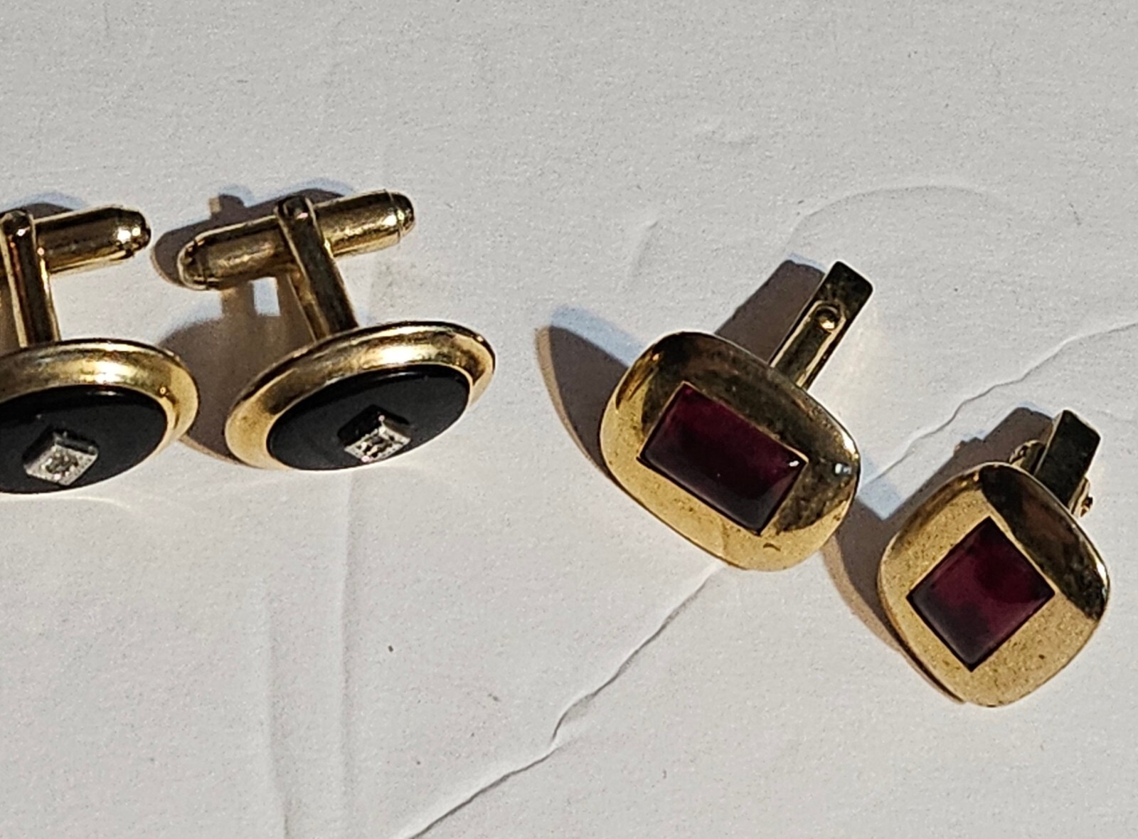 Vtg Square Cufflink Patented Ruby Colored Stone &… - image 1