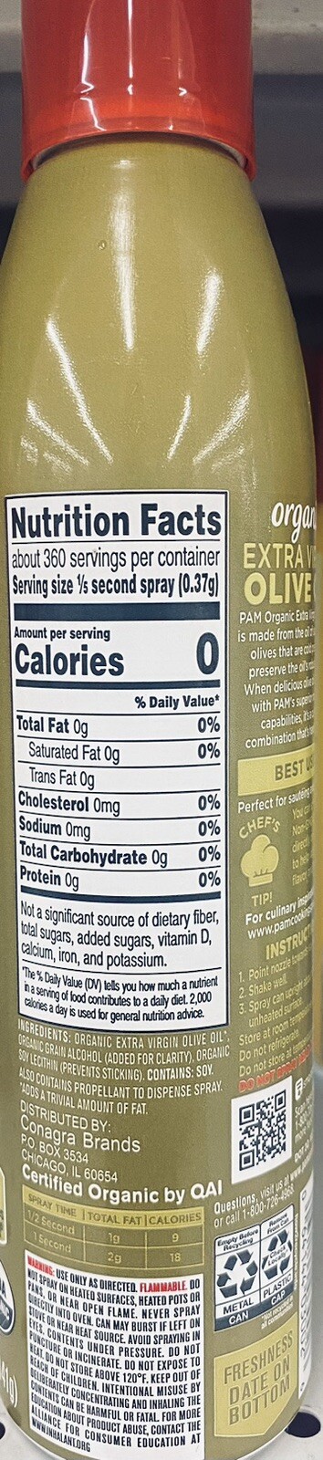 10x PAM COLD PRESSED ORGANIC Extra Virgin OLIVE OIL Spray  Non Stick 5oz 10 PACK